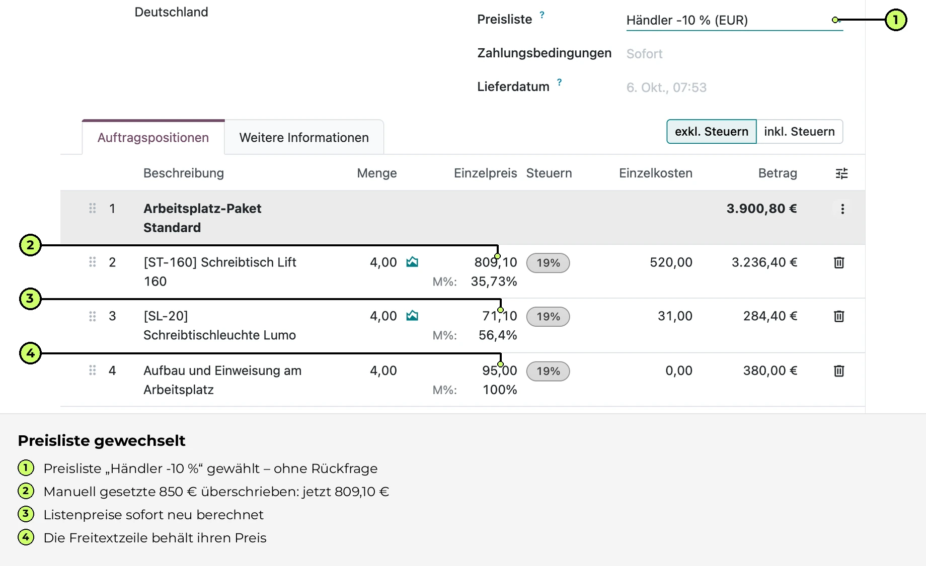 Preisliste gewechselt