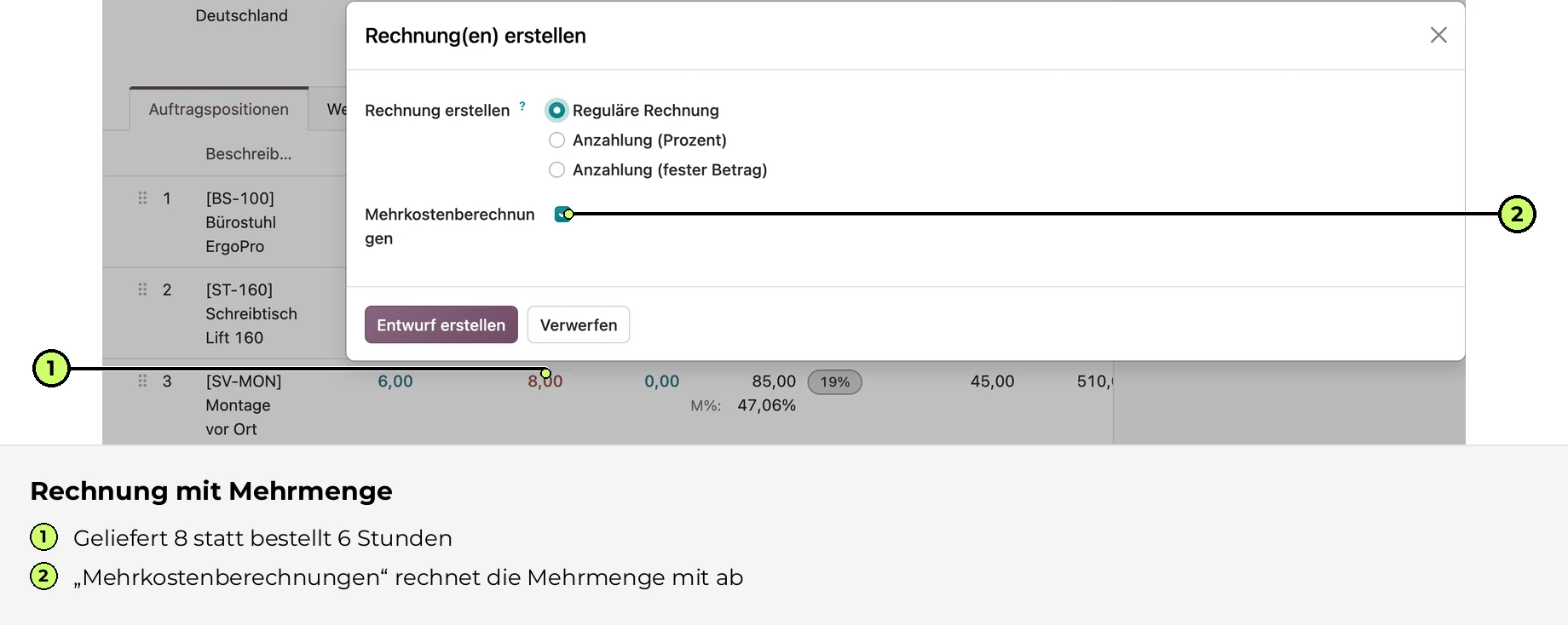 Rechnung mit Mehrmenge